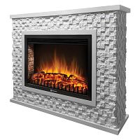 Портал Firelight Quadro 30 камень песчаник античный белый, белая эмаль